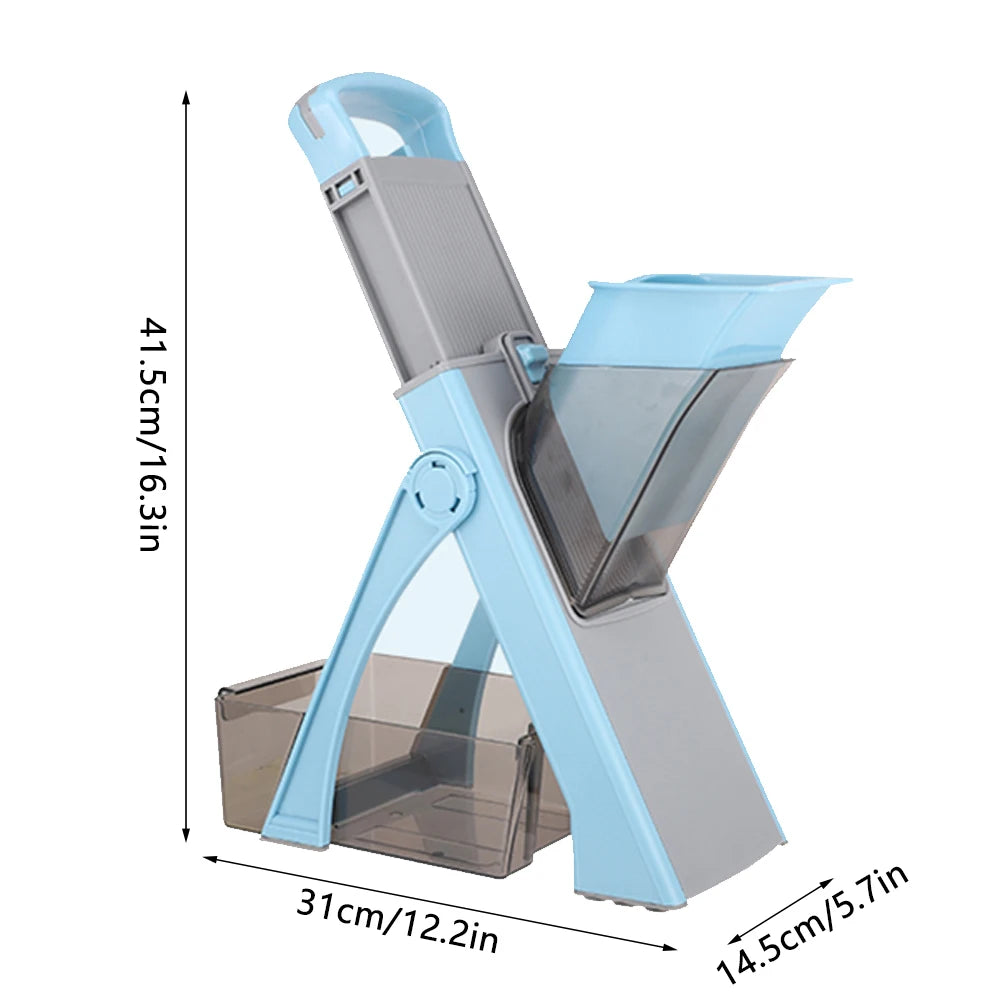 Press-down vegetable slicer with built-in blade