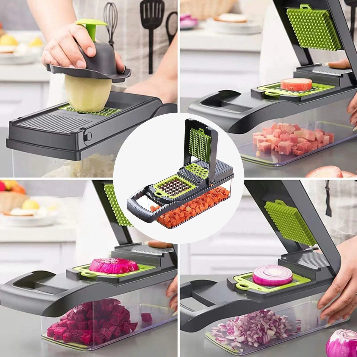 Vegetable chopper used to dice potato, ham, beetroot and onion