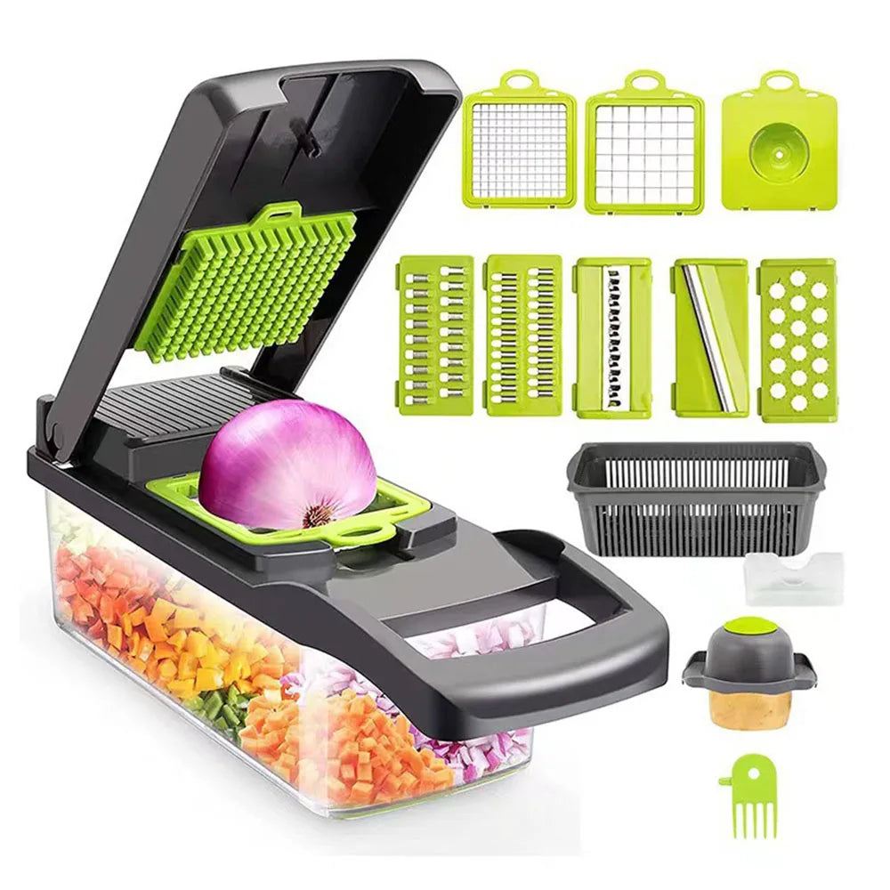 16-in-1 vegetable chopper set with dicing, slicing and grating attachments