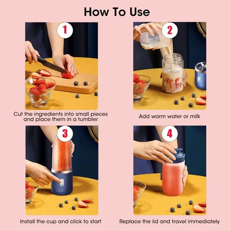 Personal blender preparing a fruit drink for one