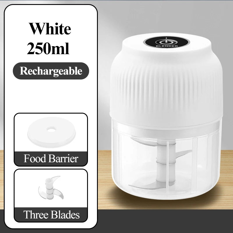 White 250 ml rechargeable mini chopper