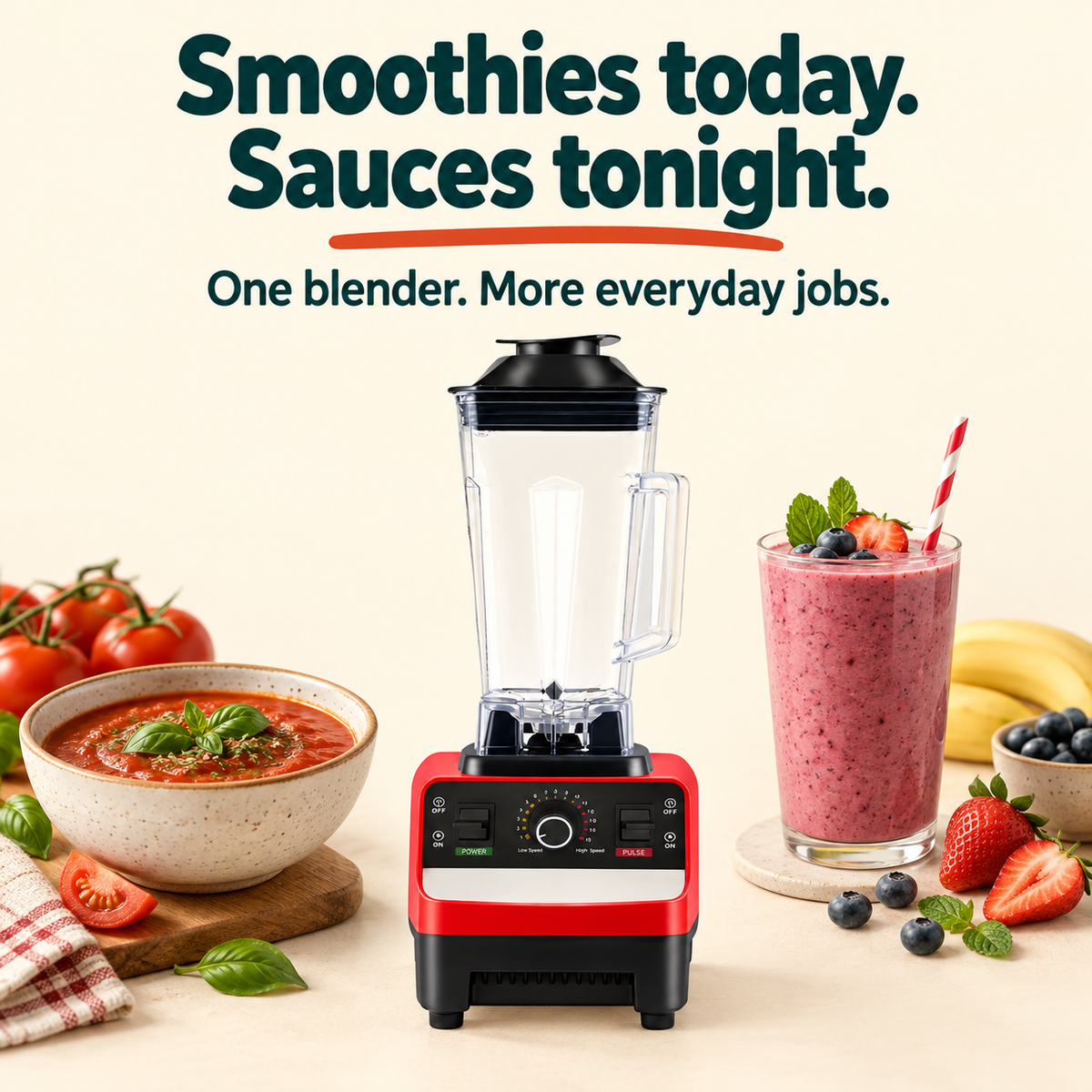 2000W Countertop Blender: Smoothies today. Sauces tonight. One blender. More everyday jobs.