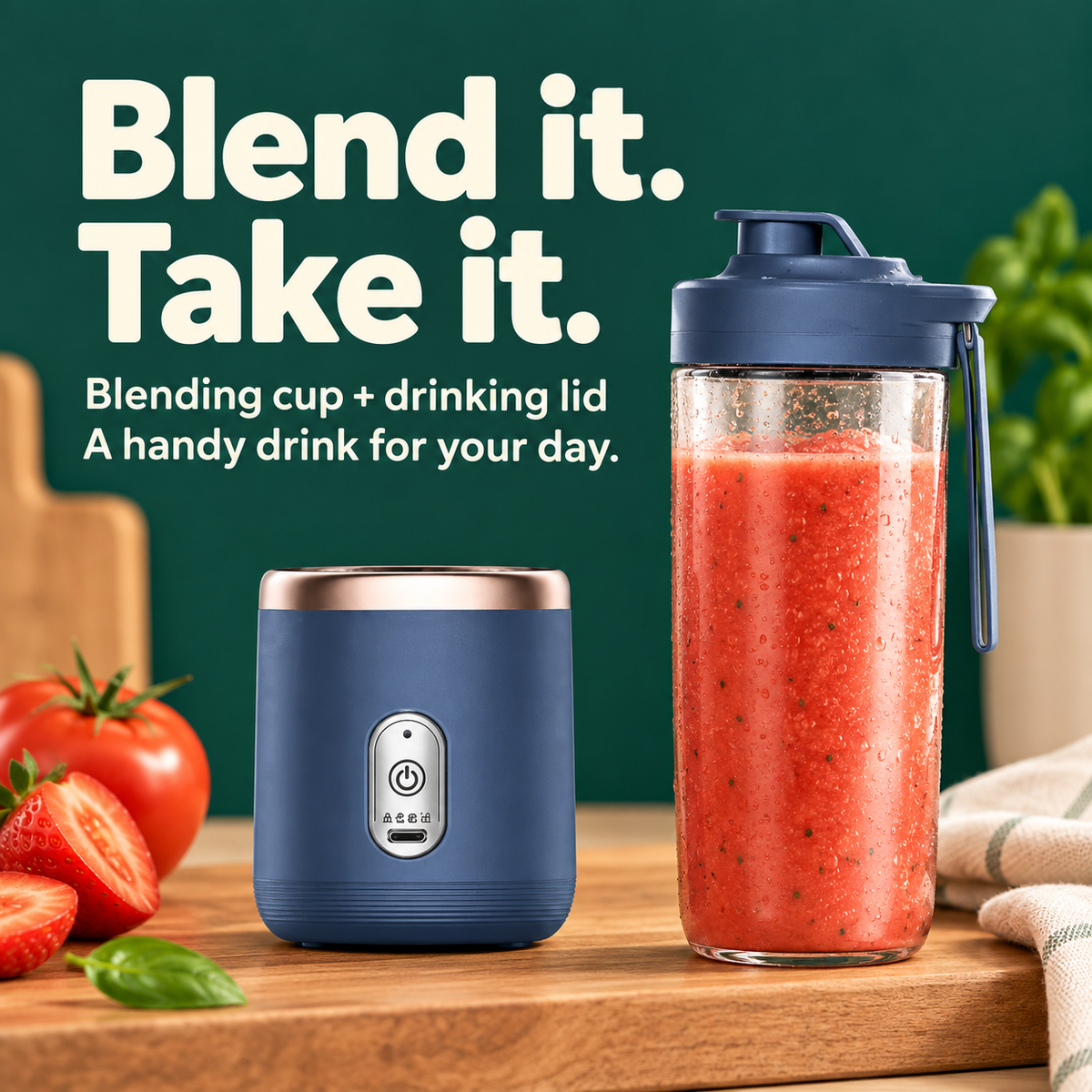 USB Personal Blender: Blend it. Take it. Blending cup + drinking lid A handy drink for your day.