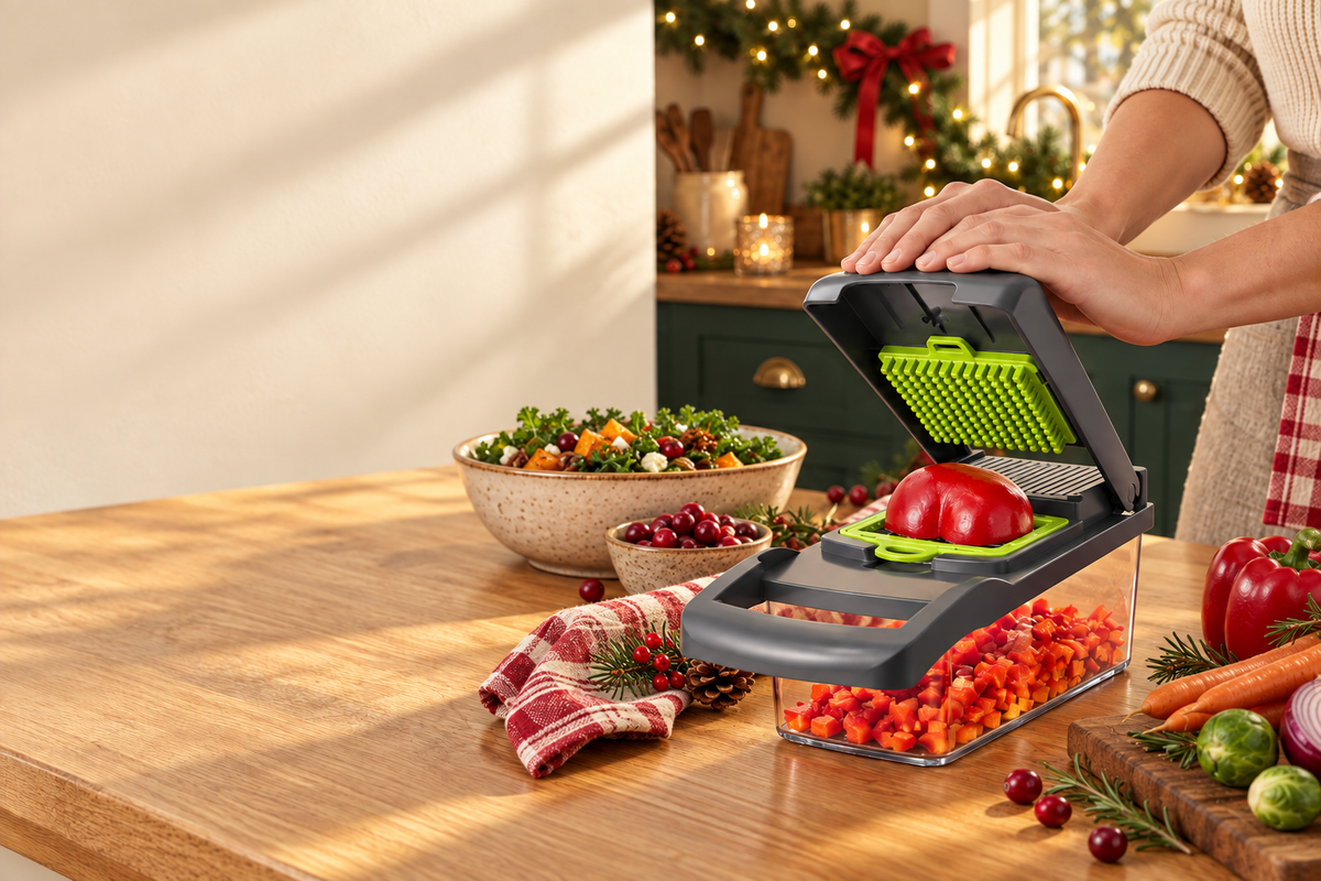 Christmas kitchen prep with the black and green vegetable chopper